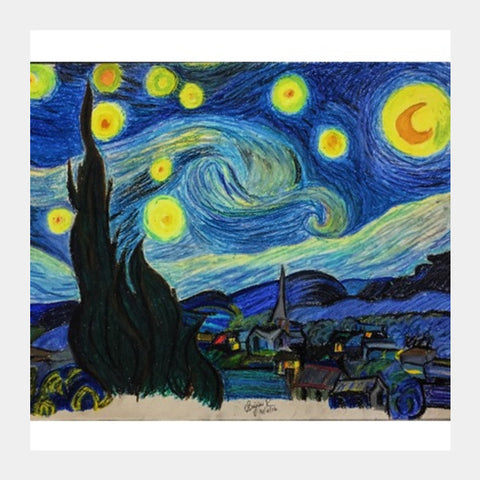 Starry Night (oil pastels) Square Art Prints