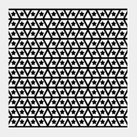 Simple Geometric Star And Lines Monochrome Black White Background Pattern Square Art Prints