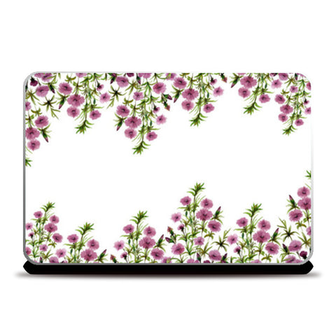 Elegant Watercolor Purple Flowers Border Design Laptop Skins