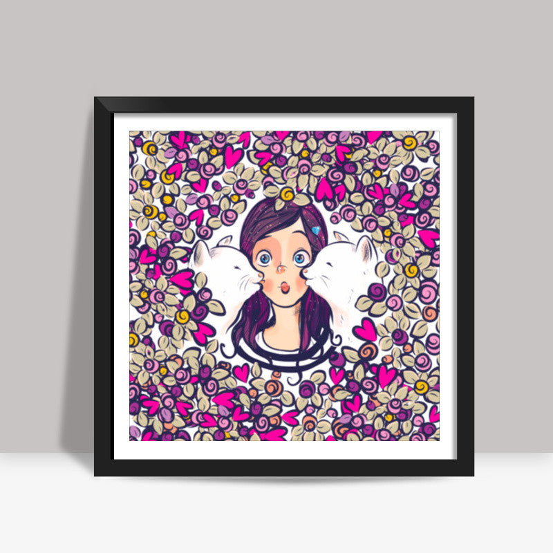 cat and she Square Art Prints