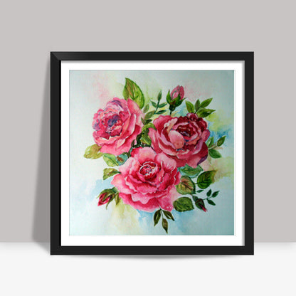 Blooming Pink Roses Square Art Print l Artist: Seema Hooda