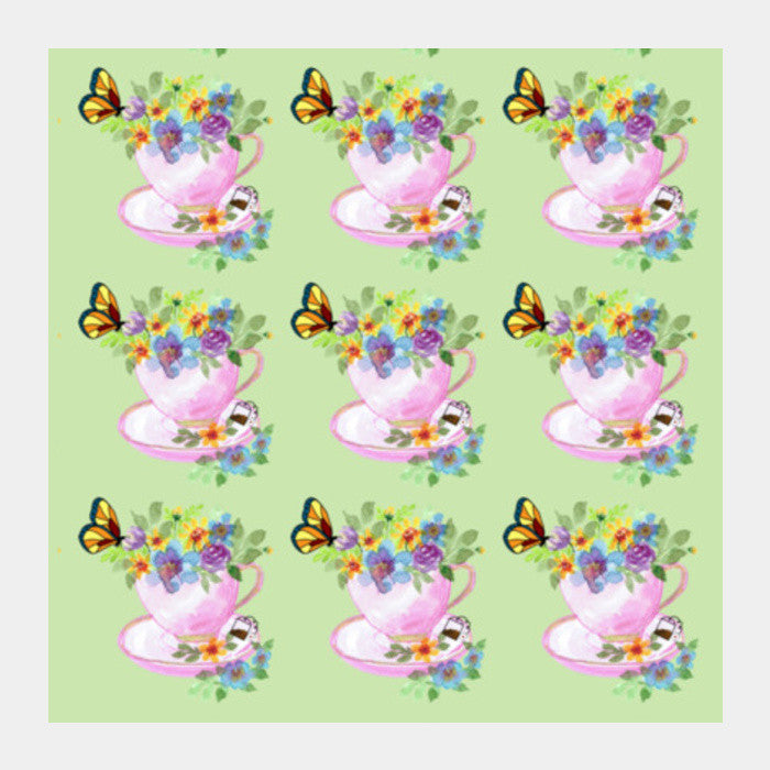 Pretty Tea Cups Pattern Poster Kitchen Square Art Prints