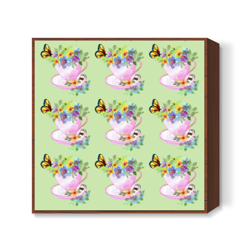 Pretty Tea Cups Pattern Poster Kitchen Square Art Prints