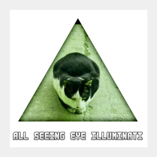 Square Art Prints, All Seeing Eye Illuminati Cat Square Art Prints