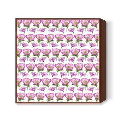 Stylish Romantic Pink Poppies Floral Spring Background Pattern Illustration Square Art Prints