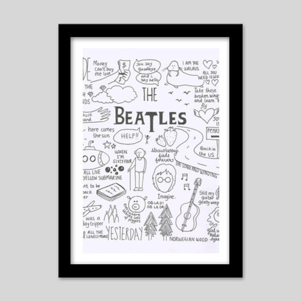 Beatles Doodle Premium Italian Wooden Frames