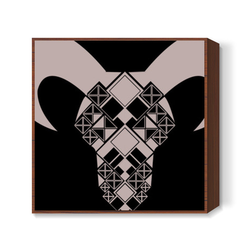 Capricorn symbol, Bull, Geometrical shapes, Black and white Square Art Prints Design Square Art Prints