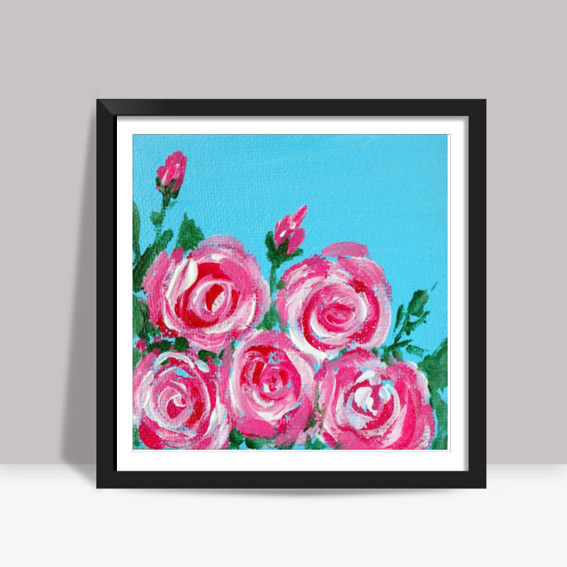 Abstract Pink Roses Canvas Painting Floral Square Art Prints