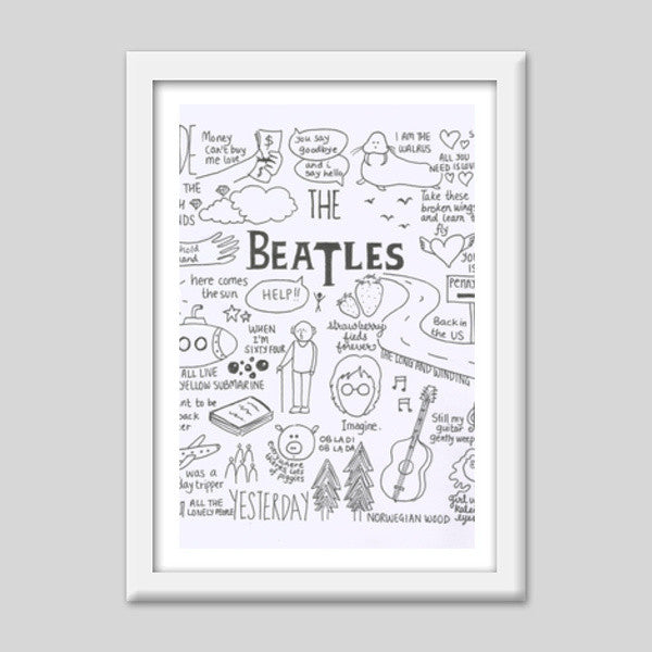 Beatles Doodle Premium Italian Wooden Frames