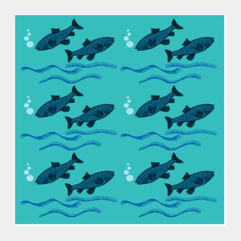 Square Art Prints, Cute Fish Pattern Square Art Prints
