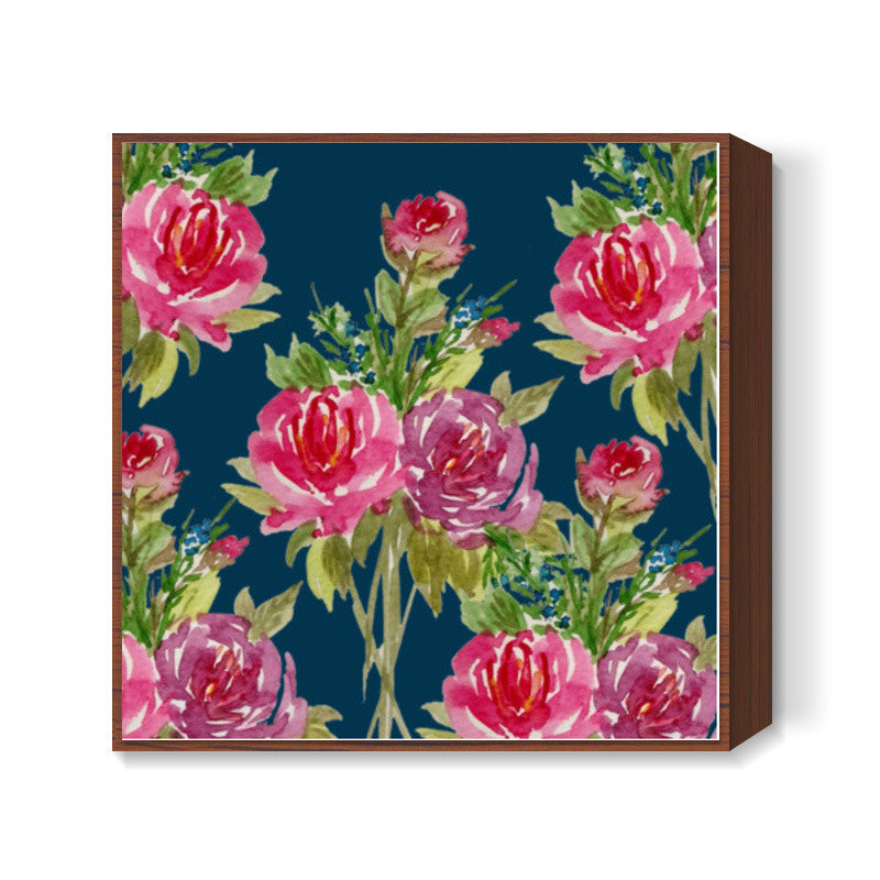 Watercolor Rose Bouquet Floral Spring Background Square Art Prints