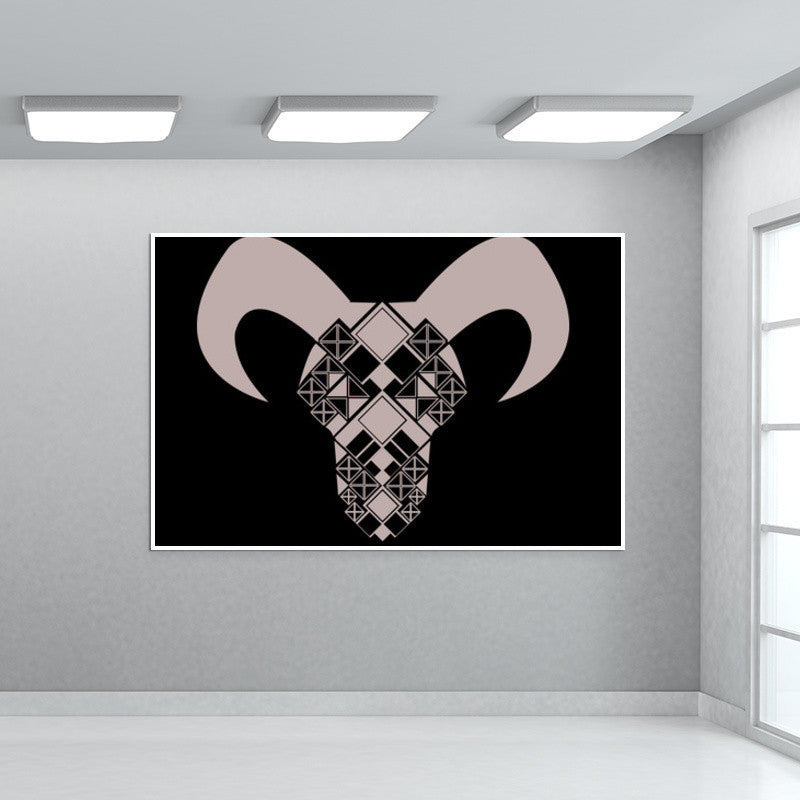 Capricorn symbol, Bull, Geometrical shapes, Black and white Wall Art Design Wall Art