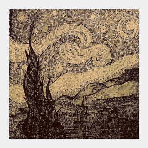 Starry night Van Gogh sketch Square Art Prints
