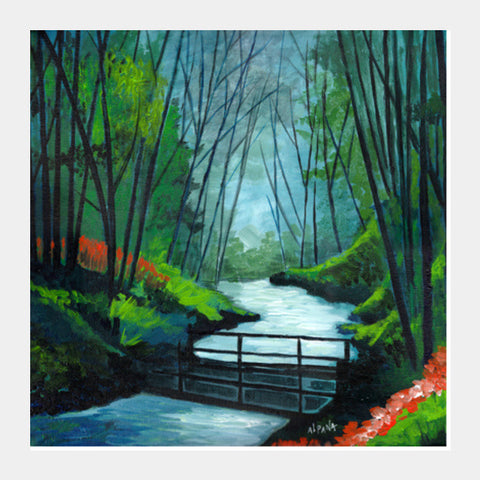 Square Art Prints, River in the woods Square Art Prints