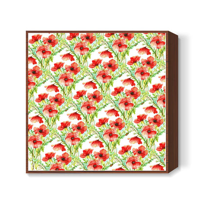 Watercolor Blooming Red Poppies Floral Spring Pattern Background Illustration Square Art Prints