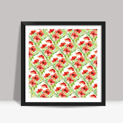 Watercolor Blooming Red Poppies Floral Spring Pattern Background Illustration Square Art Prints