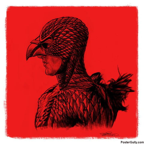 Square Art Prints, Bird Man Red Artwork