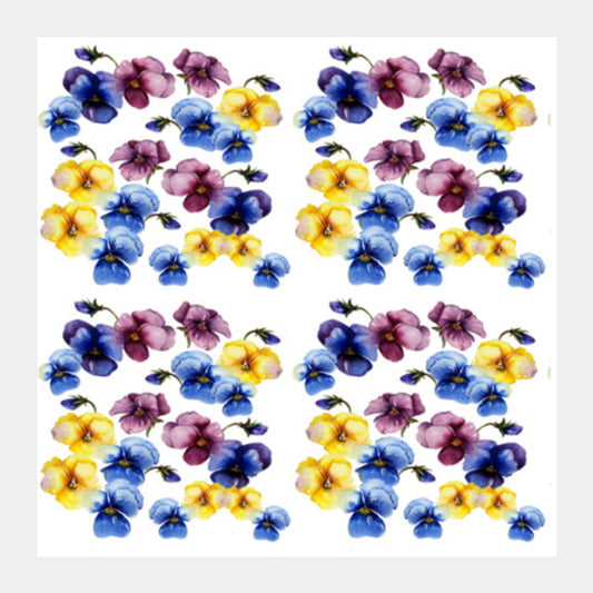 Beautiful Watercolor Pansy Flower Background Pattern Square Art Prints