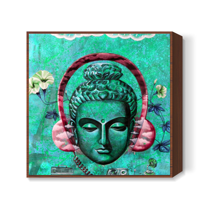 Headphone Buddha Square Art Prints