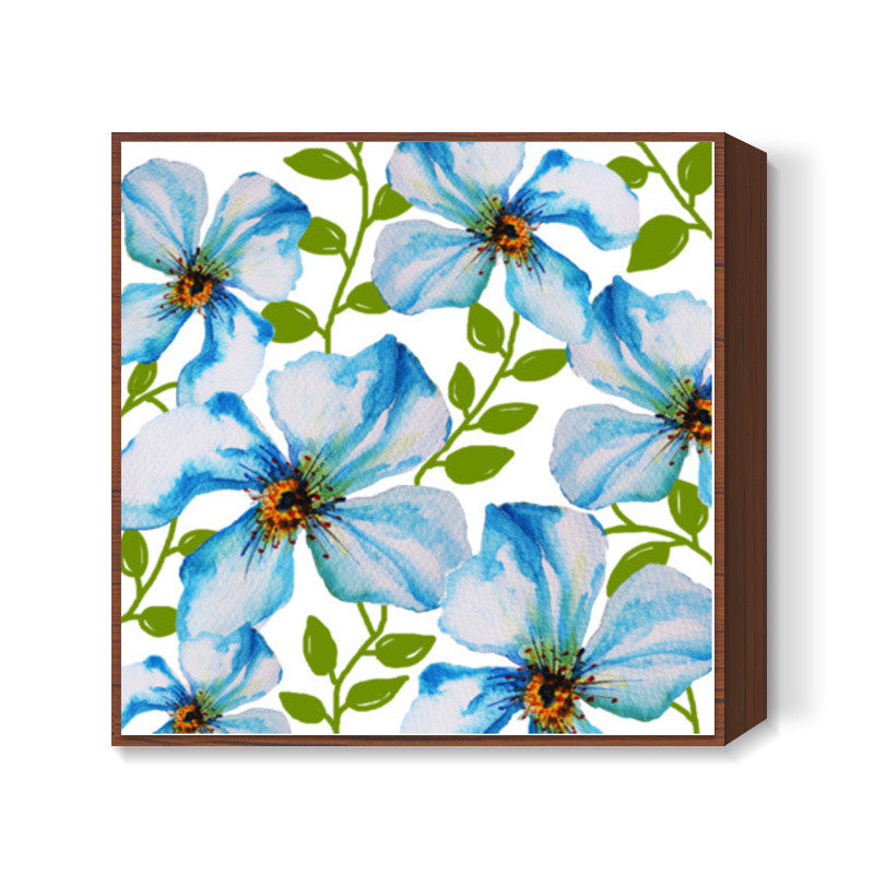 Blue Summer Blooms Floral Design Square Art Prints