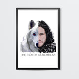 Jon Snow and Ghost captioned Wall Art