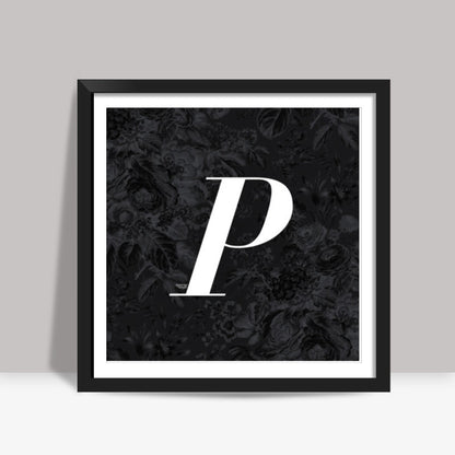 P Letter, Vintage Literary Print (Dark) Square Art Prints