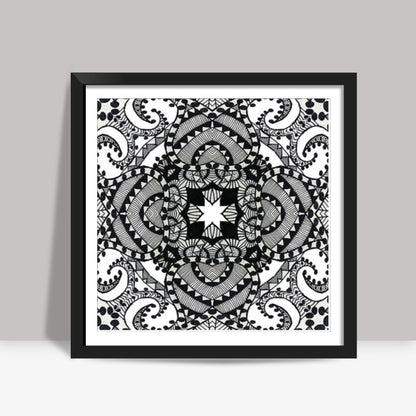 Black And White Ethnic Ornate Decorative Doodle Background Square Art Prints