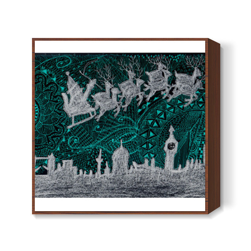 Santa in neon Square Art Prints