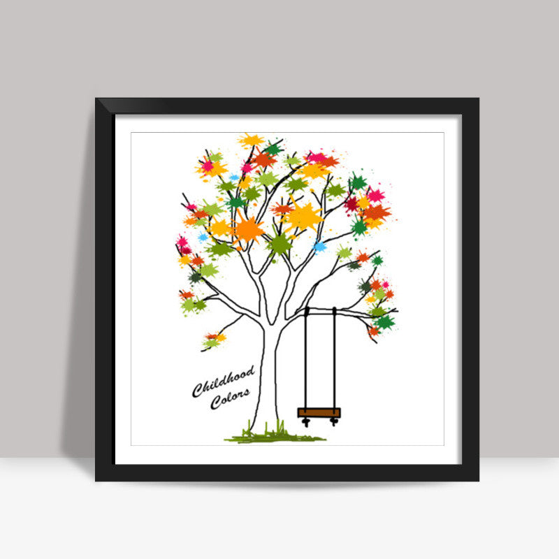 Colorful Tree With Swing Artwork Poster Square Art Prints