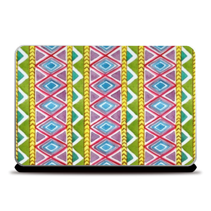 Laptop Skins, Colorful Watercolor Diamond Stripes Tribal  Laptop Skins