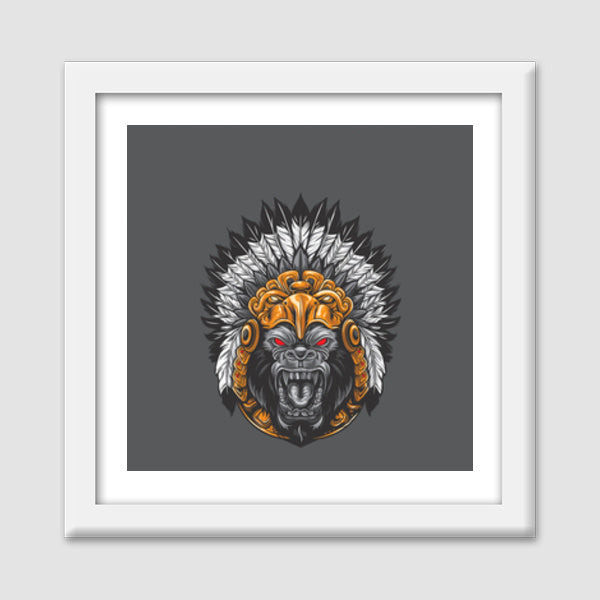 Gorilla Wearing Aztec Headdress Premium Square Italian Wooden Frames