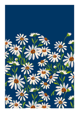 Wall Art, Daisy Flowers On Blue Background Floral Wall Art