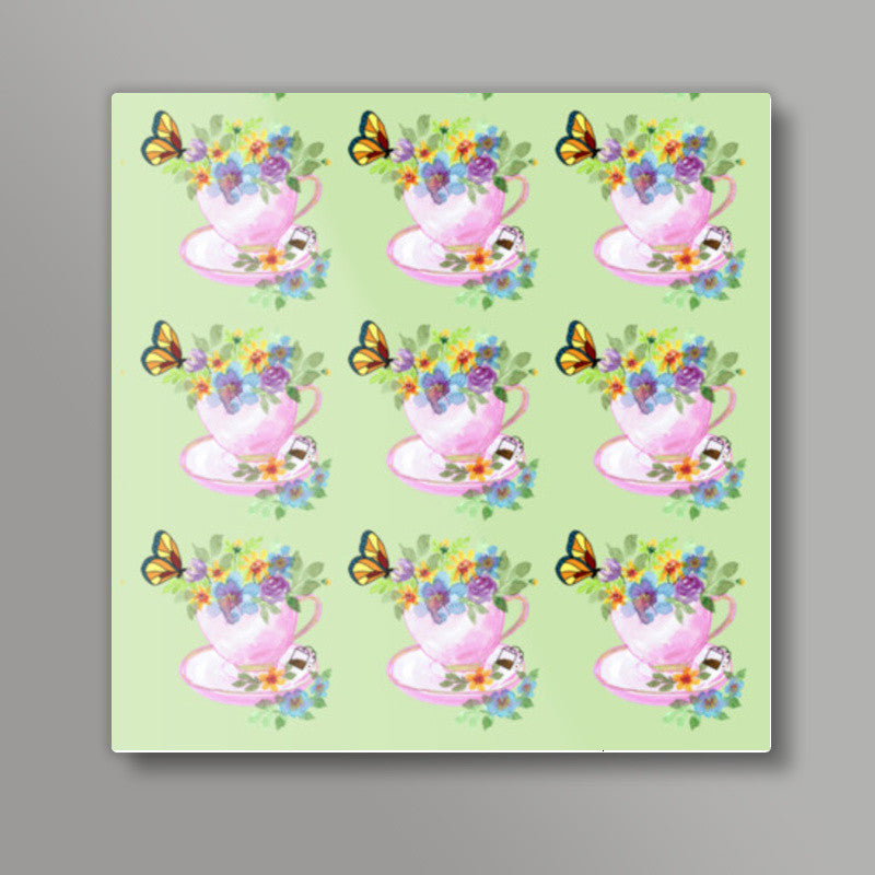 Pretty Tea Cups Pattern Poster Kitchen Square Art Prints