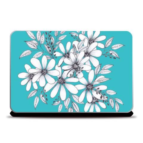 Beautiful White Daisies Floral Design Illustration Laptop Skins