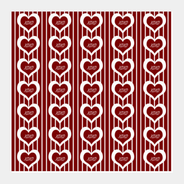 Square Art Prints, Valentines Day Red Hearts XOXO Love Seamless Pattern Square Art Prints
