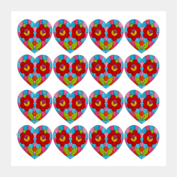 Square Art Prints, Valentines Day Colorful Mosaic Heart Love Pattern Square Art Prints