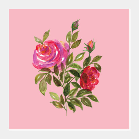 Painted Vintage Pink Rose Floral Decor Square Art Prints