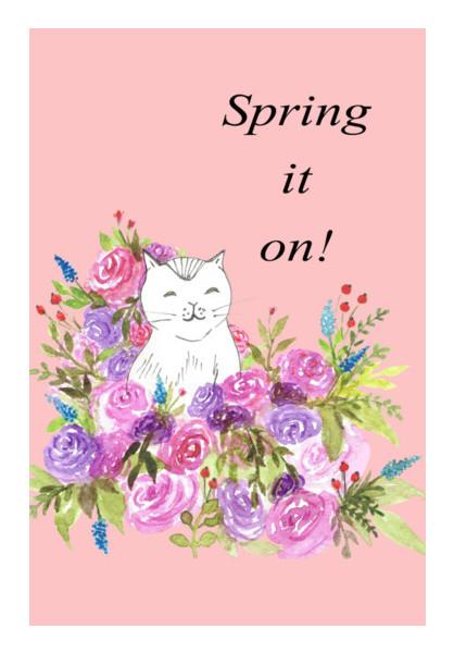 PosterGully Specials, Cute Cat Sketch Floral Artwork Spring Illustration Nursery Print Wall Art
