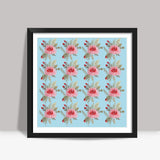Mint Blue Pink Rose Floral Background Pattern  Square Art Prints