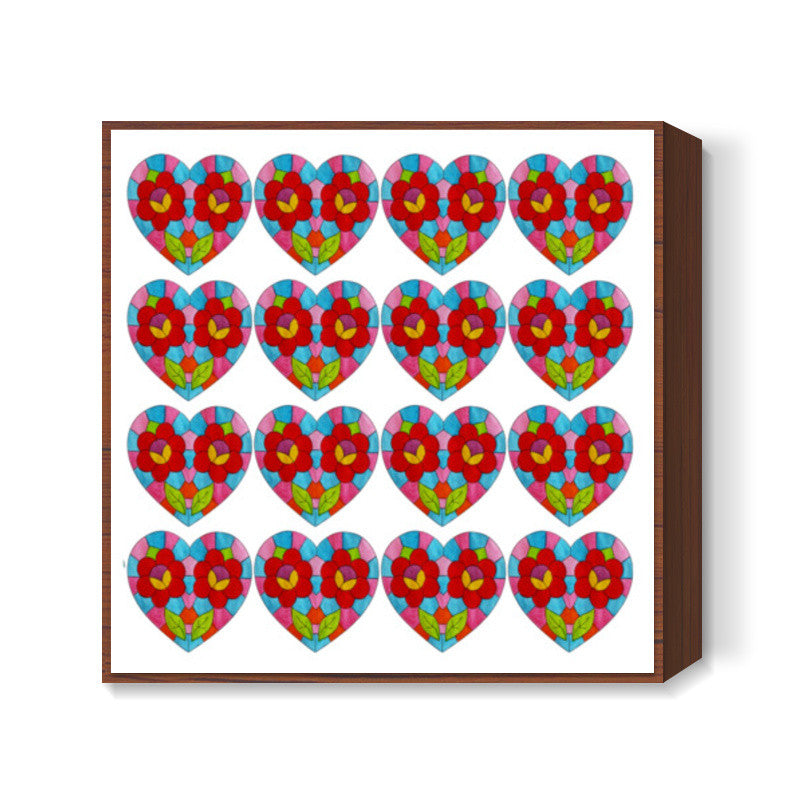 Valentines Day Colorful Mosaic Heart Love Pattern Square Art Prints