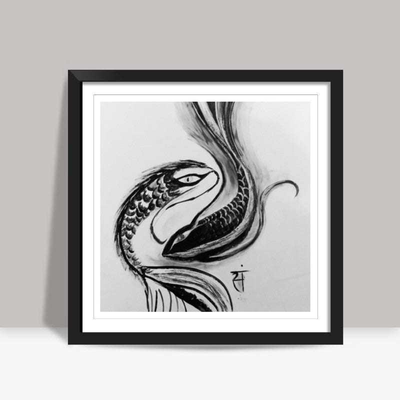 Ying Yang Koi fish Square Art Prints