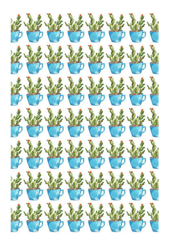 Cactus In A Cup Painted Watercolor Illustration Pattern Wall Art