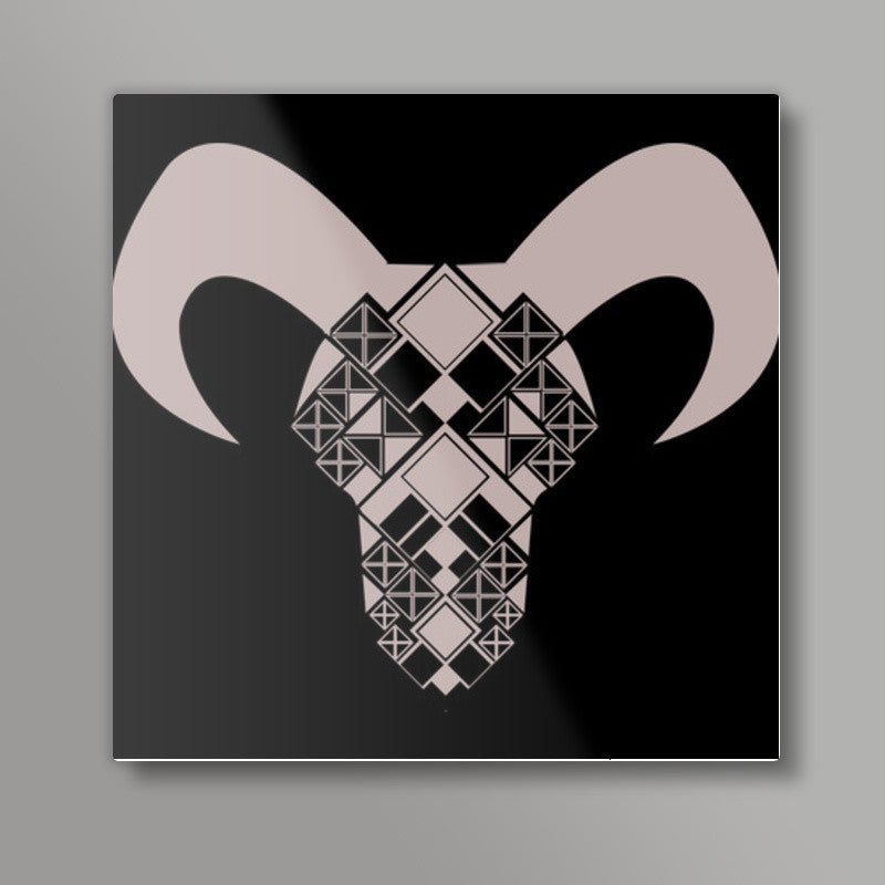 Capricorn symbol, Bull, Geometrical shapes, Black and white Square Art Prints Design Square Art Prints