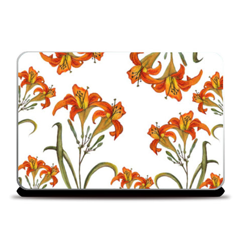 Painted Orange Lily Flowers Floral Pattern Laptop Skins
