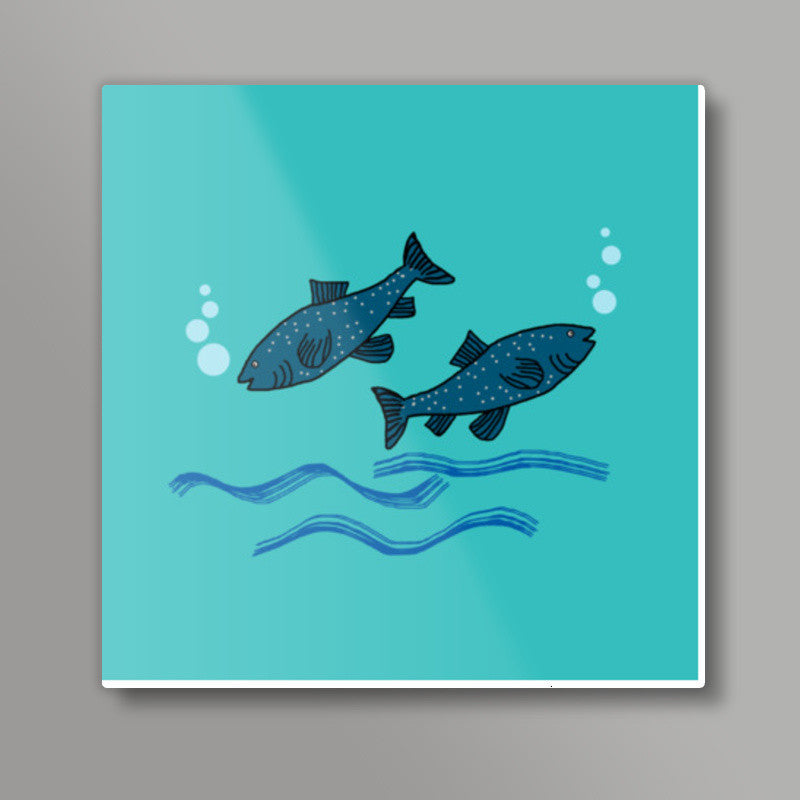 Cute Fish Design Background Square Art Prints