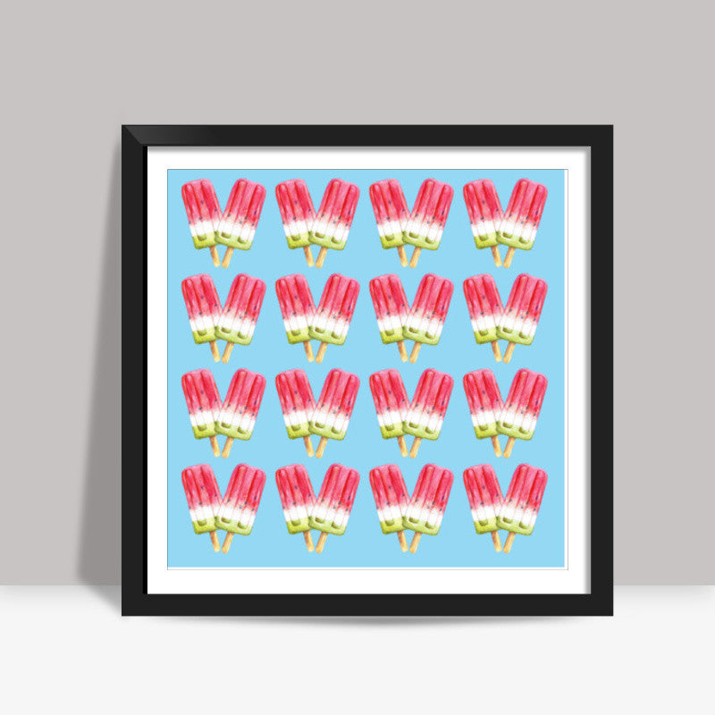 Watercolor Popsicles Summer Ice Cream Candy Background Pattern Square Art Prints