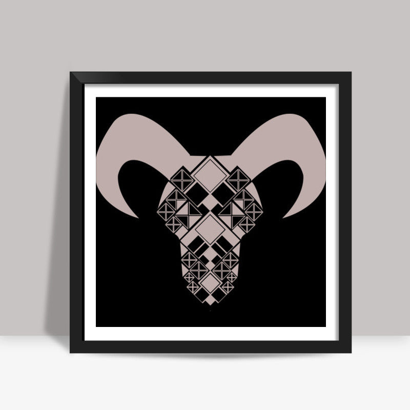 Capricorn symbol, Bull, Geometrical shapes, Black and white Square Art Prints Design Square Art Prints