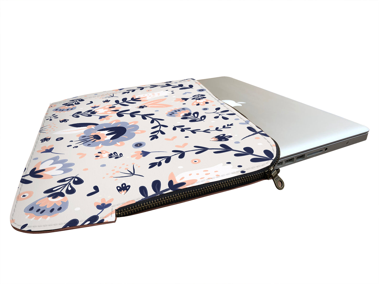 Cute Hand Drawn Leaves And Flowers Pattern Laptop Sleeve
