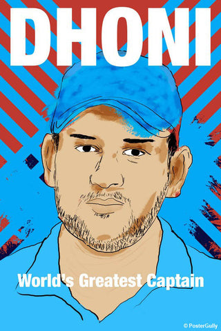 Brand New Designs, Dhoni Portrait Cricket Captain, - PosterGully - 1