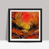 sunset in the wood Square Art Prints